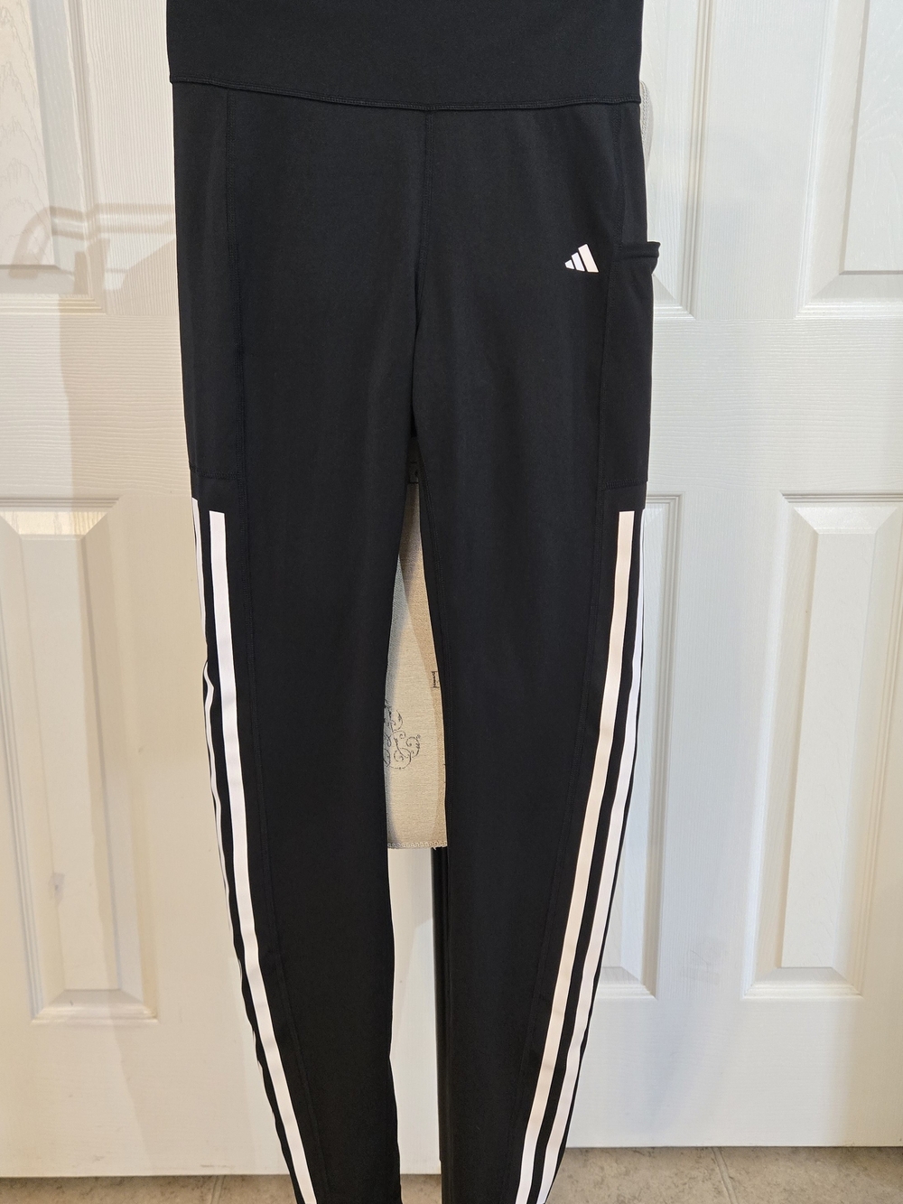 Adidas Womens Black Leggings with White Side Stripes